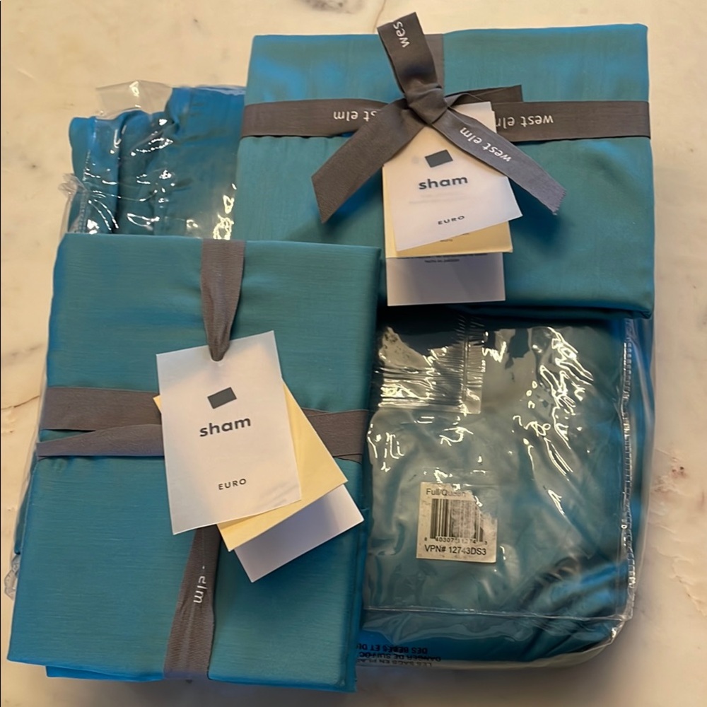 West Elm Teal Duvet & (2) euro shams